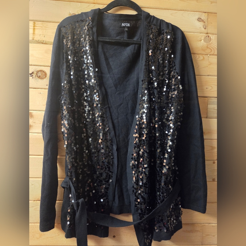Apt. 9 Womens Black Sequin Embellished Cardigan EUC Size XL